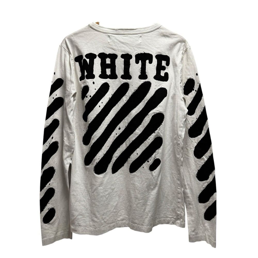 Off-White 2013 Men's Size Medium Diagonal‎ Spray Paint White Long Sleeve T-Shirt